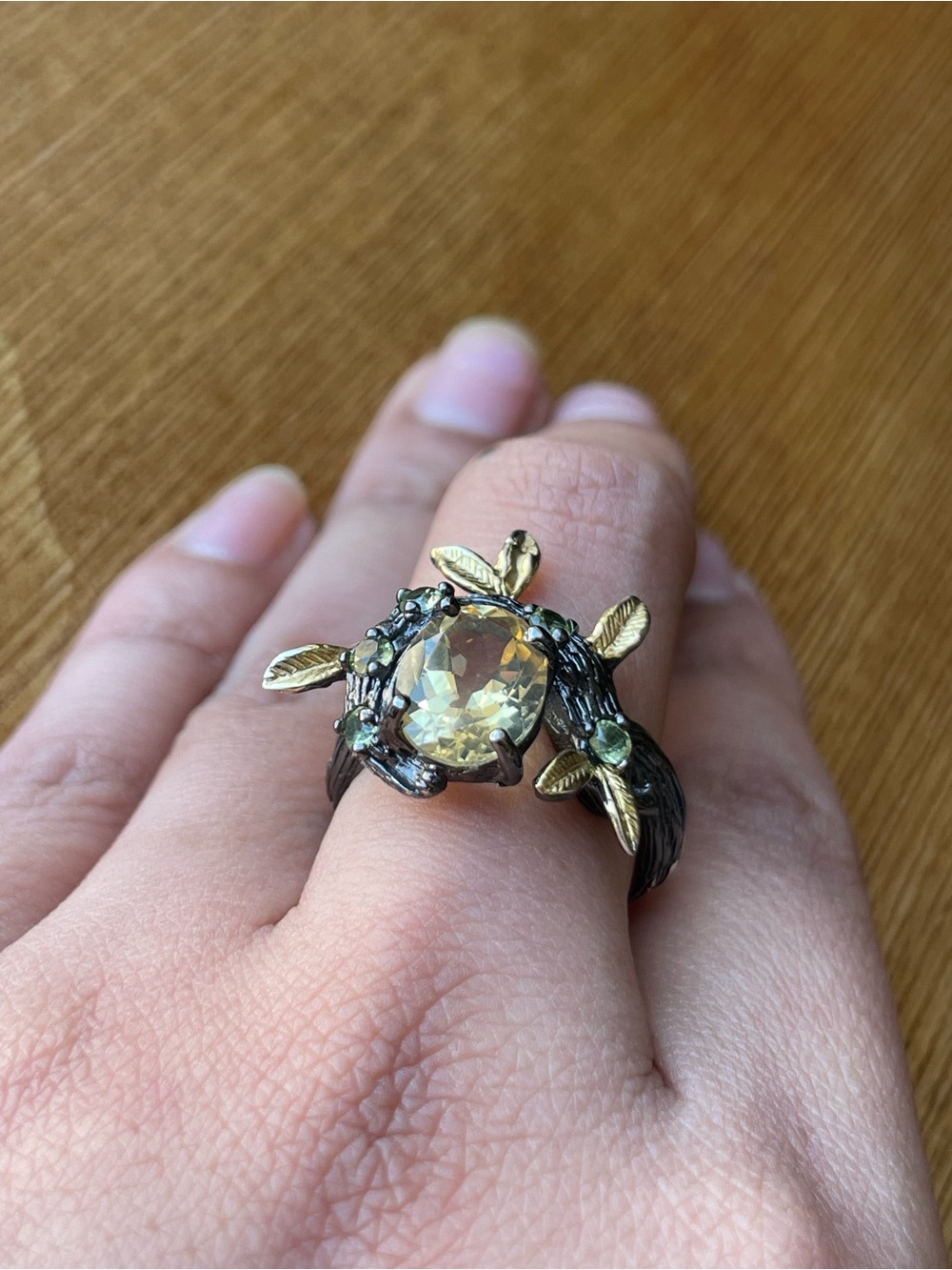 Sterling Silver Citrine Peridot Branch Ring Oxidized Size 6.5